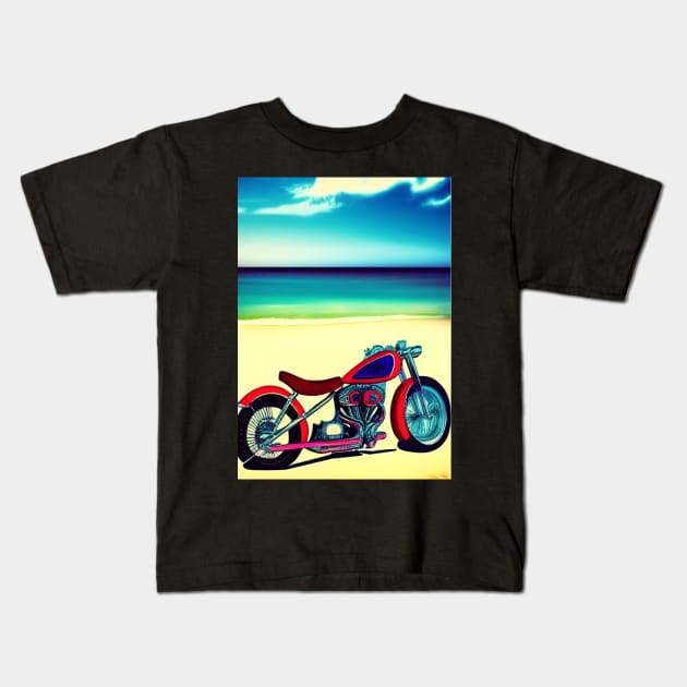 COOL RETRO MOTORCYCLE ON THE BEACH Kids T-Shirt by sailorsam1805